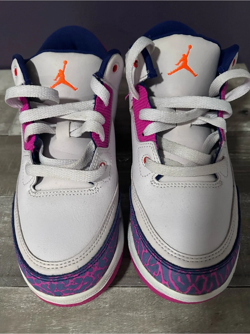 Jordan Kids White Orange Purple Accent Retro Sneaker